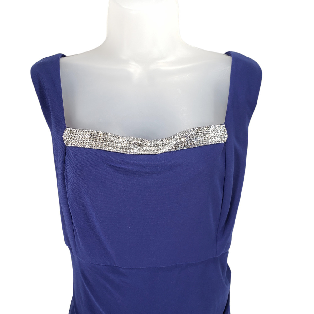 R&M Richards Maxi Dress 18 Women Blue Square Neck Sleeveless Embellished Formal - Picture 4 of 12